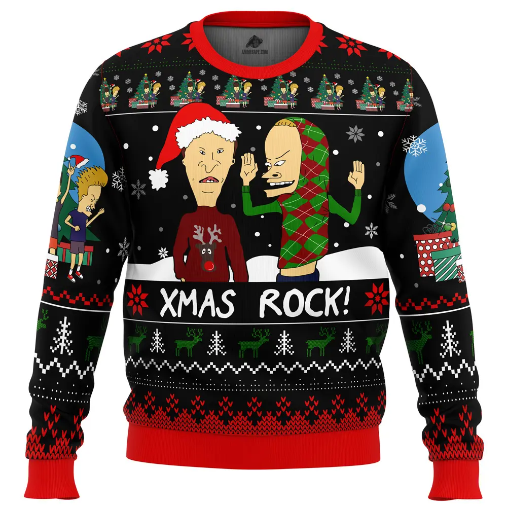 Xmas rock beavis and butthead ugly christmas sweater